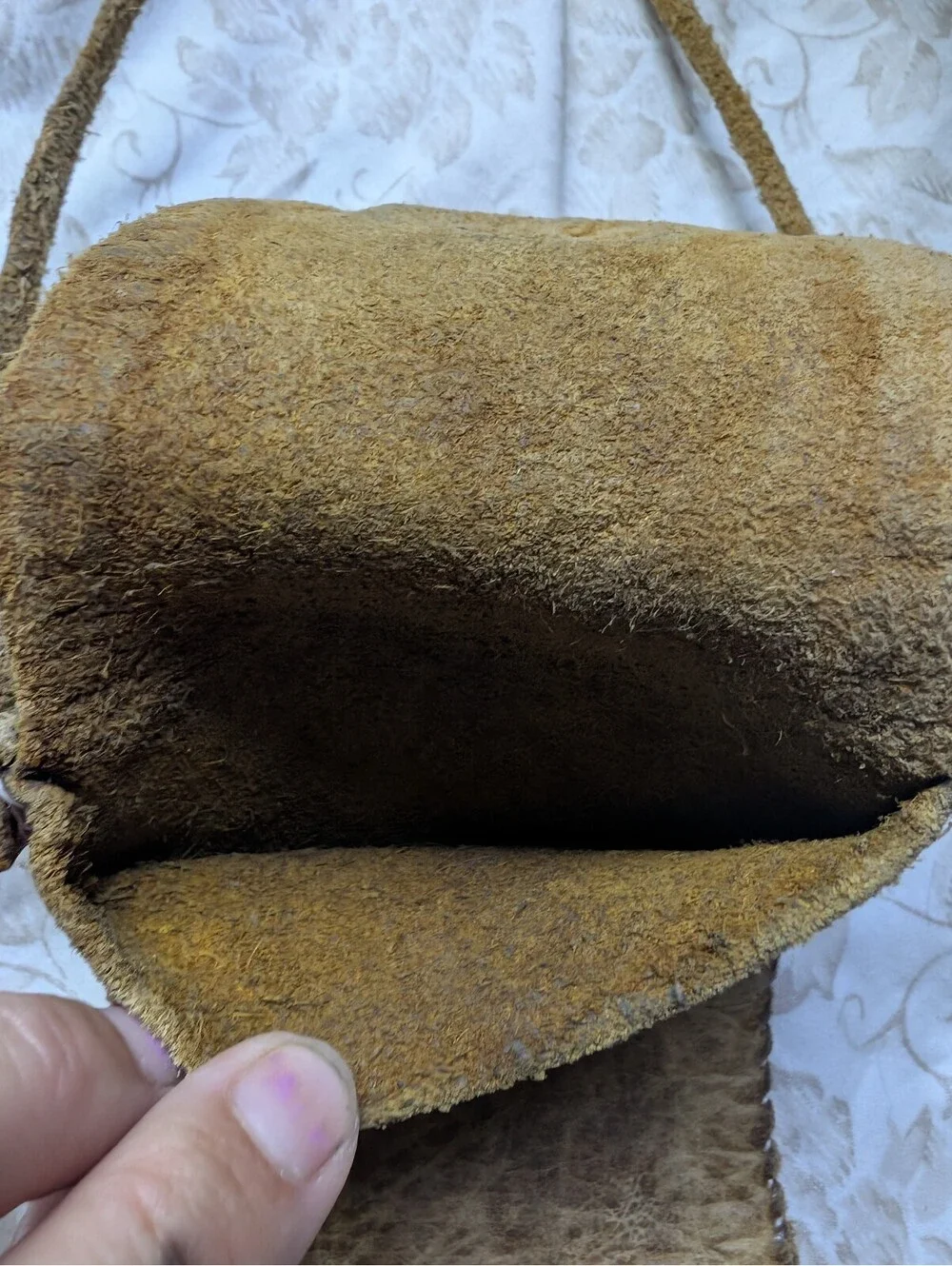 Vintage Handmade Leather Fringe Purse with Beaded Flower Design